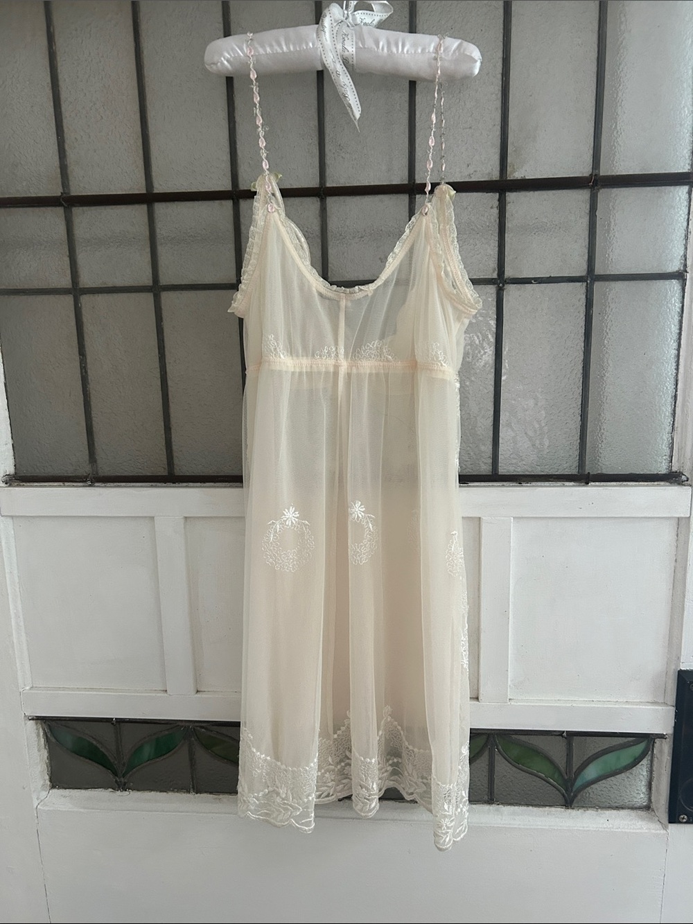 Claire Pettibone  Sheer Lace Chemise Slip in Ivory with Pink Accents - Picture 5 of 7